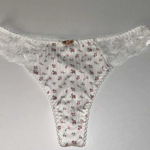 All Over Satin Rosebuds Floral Print Stretch Silky Smooth High Waist Thong Panty - Picture 11 of 13